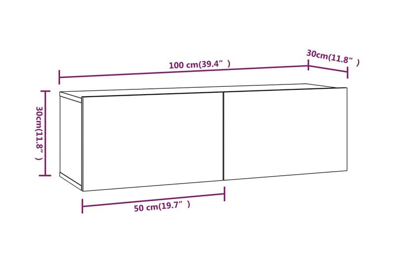 Tv-bänk för vägg rökfärgad ek 100x30x30 cm konstruerat trä - Brun - Tv-bänkar