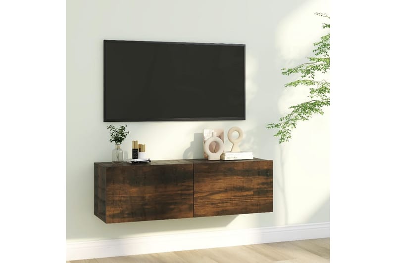 Tv-bänk för vägg rökfärgad ek 100x30x30 cm konstruerat trä - Brun - Möbler - Vardagsrum - Tv-möbler & mediamöbler - Tv-bänkar