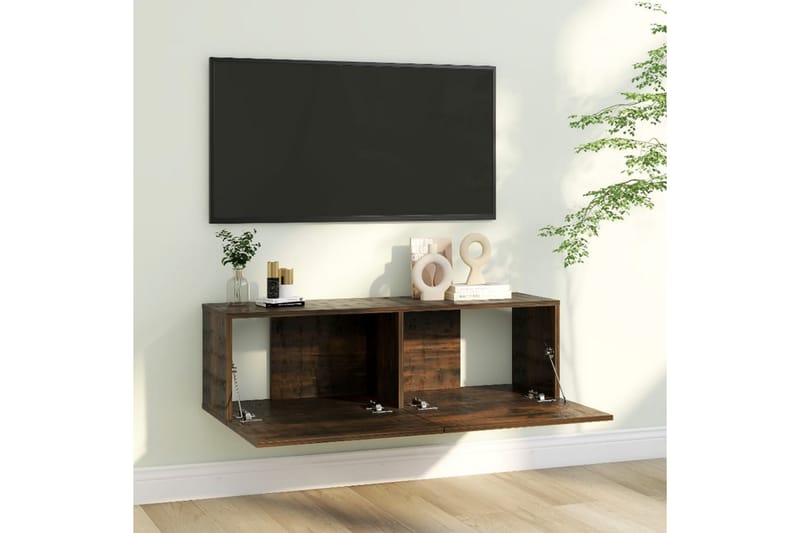 Tv-bänk för vägg rökfärgad ek 100x30x30 cm konstruerat trä - Brun - Tv-bänkar