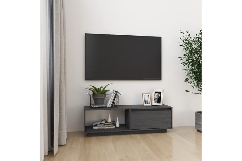 TV-bänk grå 110x30x33,5 cm massiv furu - Grå - Tv-bänkar