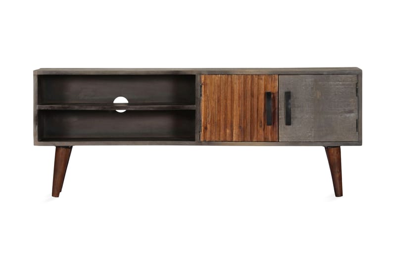 TV-bänk grå 130x30x46 cm massivt grovt mangoträ - Grå - Möbler - Vardagsrum - Tv-möbler & mediamöbler - Tv-bänkar