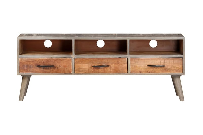 TV-bänk grå 130x35x51 cm massivt grovt mangoträ - Grå - Möbler - Vardagsrum - Tv-möbler & mediamöbler - Tv-bänkar