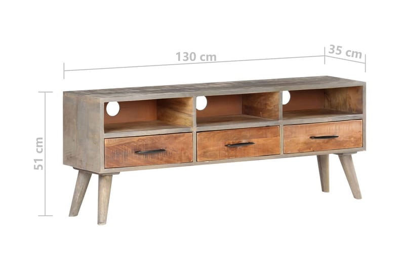 TV-bänk grå 130x35x51 cm massivt grovt mangoträ - Grå - Möbler - Vardagsrum - Tv-möbler & mediamöbler - Tv-bänkar