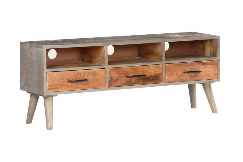 TV-bänk grå 130x35x51 cm massivt grovt mangoträ - Grå - Möbler - Vardagsrum - Tv-möbler & mediamöbler - Tv-bänkar