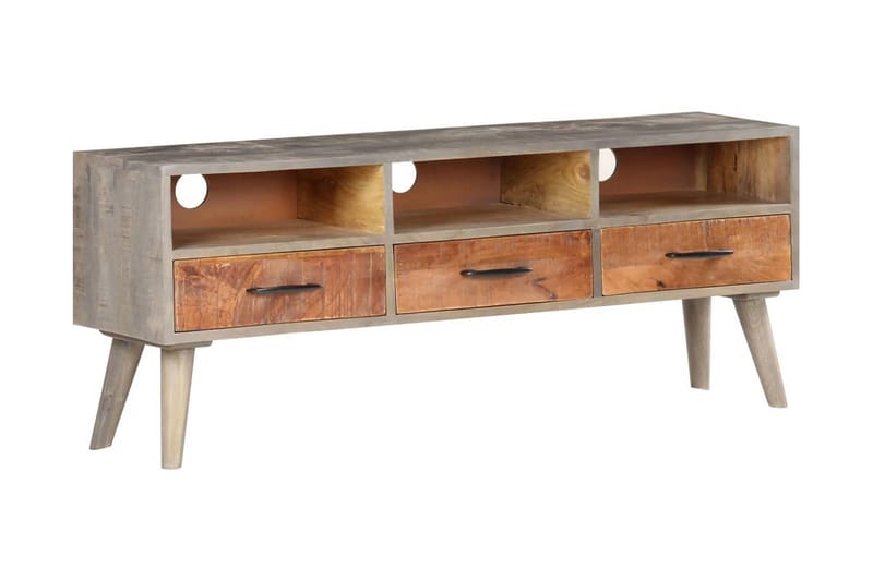 TV-bänk grå 130x35x51 cm massivt grovt mangoträ - Grå - Möbler - Vardagsrum - Tv-möbler & mediamöbler - Tv-bänkar