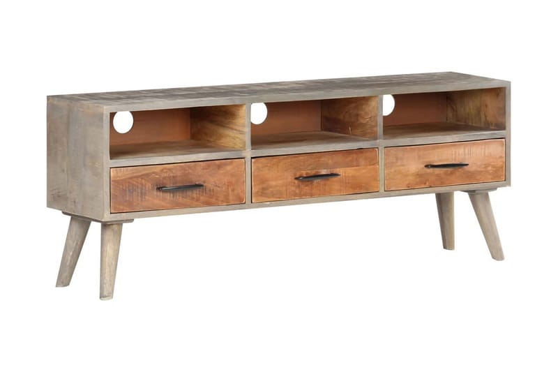 TV-bänk grå 130x35x51 cm massivt grovt mangoträ - Grå - Möbler - Vardagsrum - Tv-möbler & mediamöbler - Tv-bänkar