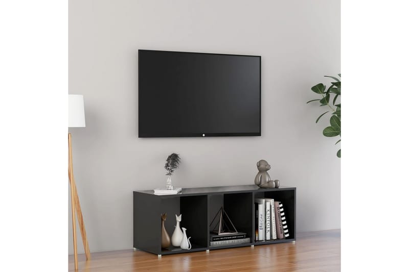TV-bänk grå högglans 107x35x37 cm spånskiva - Grå - Tv-bänkar
