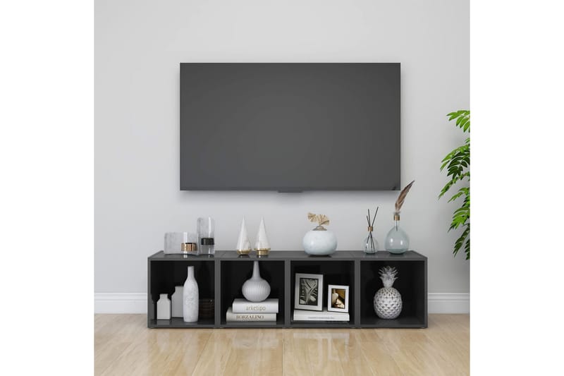 TV-bänk grå högglans 37x35x37 cm spånskiva - Grå - Tv-bänkar