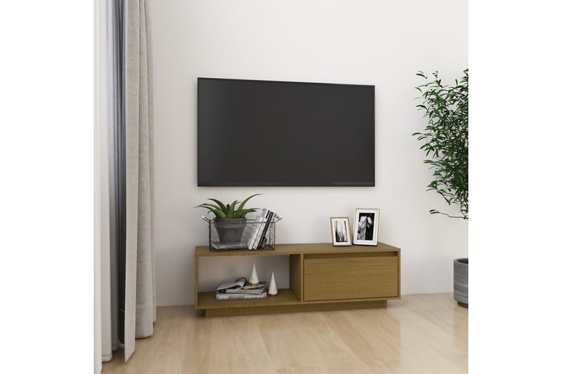 TV-bänk honungsbrun 110x30x33,5 cm massiv furu - Brun - Tv-bänkar