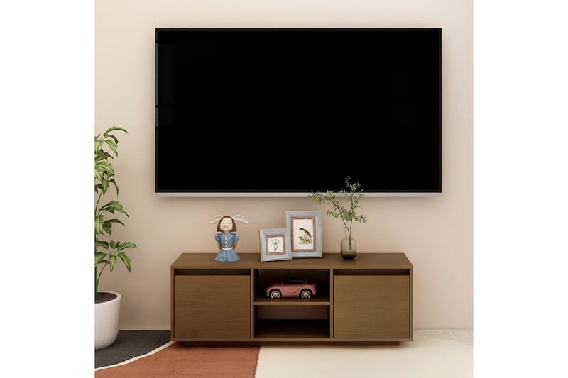 TV-bänk honungsbrun 110x30x40 cm massiv furu - Brun - Tv-bänkar