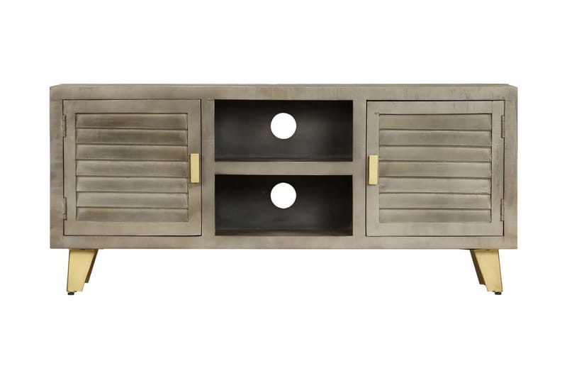 TV-bänk massivt mangoträ grå med mässing 110x30x48 cm - Grå - Möbler - Vardagsrum - Tv-möbler & mediamöbler - Tv-bänkar