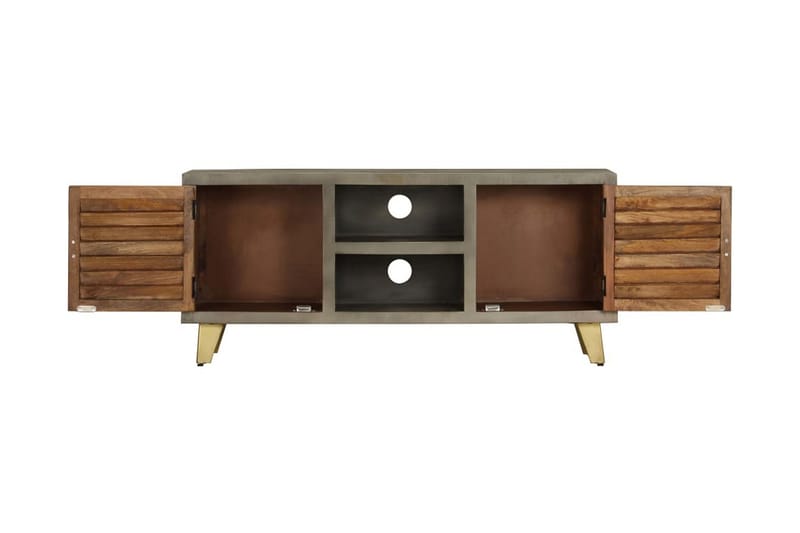 TV-bänk massivt mangoträ grå med mässing 110x30x48 cm - Grå - Möbler - Vardagsrum - Tv-möbler & mediamöbler - Tv-bänkar