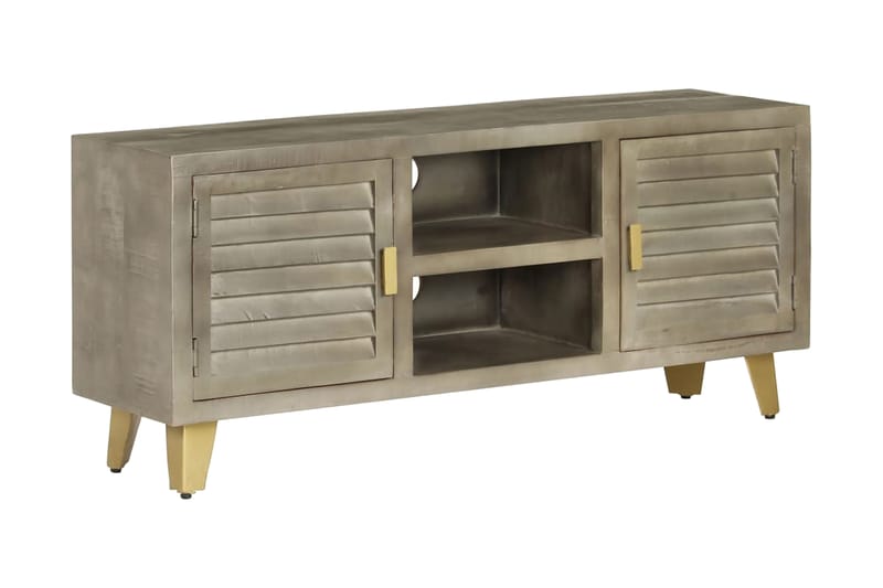 TV-bänk massivt mangoträ grå med mässing 110x30x48 cm - Grå - Möbler - Vardagsrum - Tv-möbler & mediamöbler - Tv-bänkar