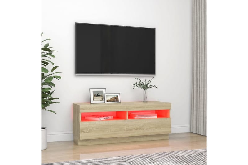 TV-bänk med LED-belysning sonoma-ek 100x35x40 cm - Brun - Tv-bänkar