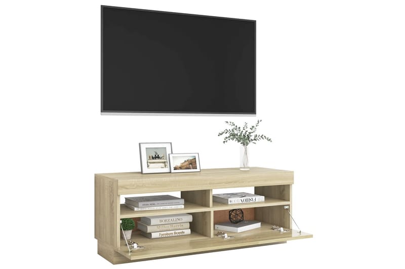 TV-bänk med LED-belysning sonoma-ek 100x35x40 cm - Brun - Tv-bänkar