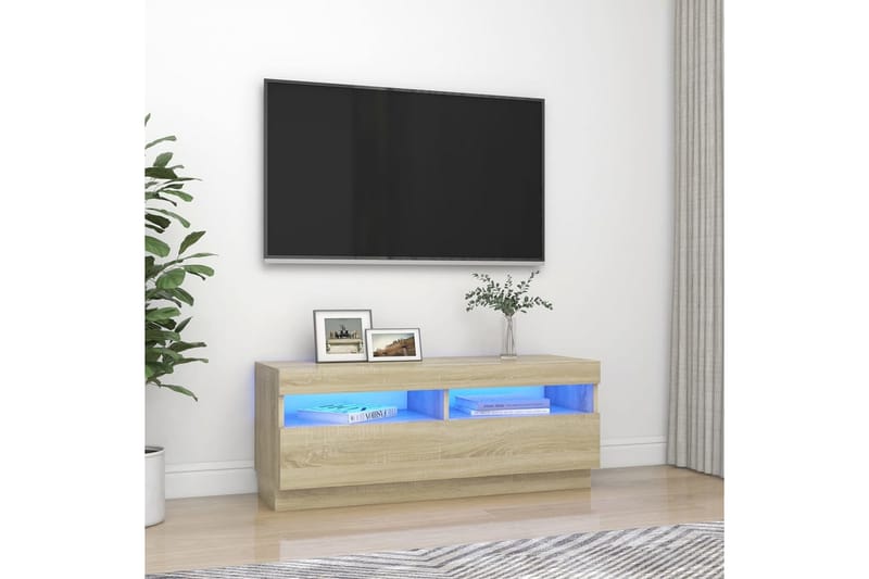 TV-bänk med LED-belysning sonoma-ek 100x35x40 cm - Brun - Möbler - Vardagsrum - Tv-möbler & mediamöbler - Tv-bänkar