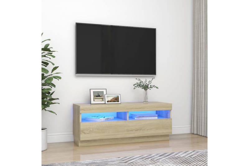 TV-bänk med LED-belysning sonoma-ek 100x35x40 cm - Brun - Tv-bänkar