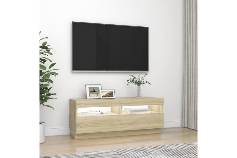 TV-bänk med LED-belysning sonoma-ek 100x35x40 cm - Brun - Tv-bänkar