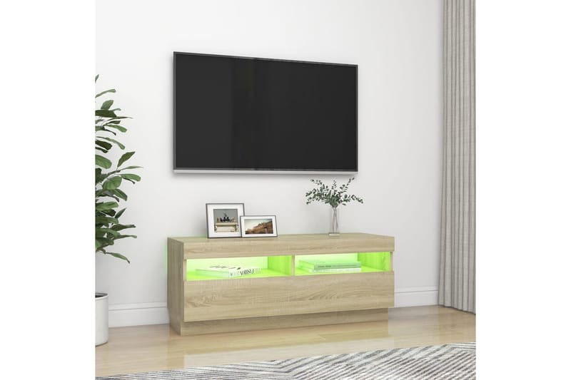 TV-bänk med LED-belysning sonoma-ek 100x35x40 cm - Brun - Möbler - Vardagsrum - Tv-möbler & mediamöbler - Tv-bänkar