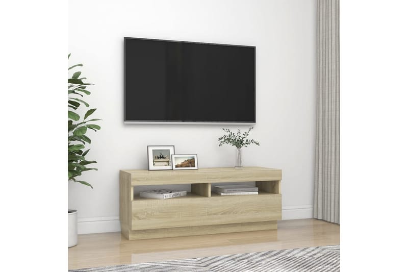 TV-bänk med LED-belysning sonoma-ek 100x35x40 cm - Brun - Tv-bänkar