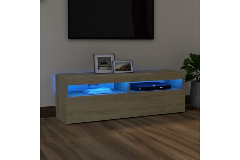 TV-bänk med LED-belysning sonoma-ek 120x35x40 cm - Brun - Tv-bänkar