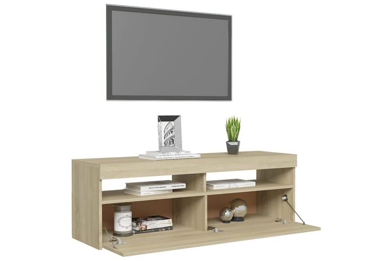 TV-bänk med LED-belysning sonoma-ek 120x35x40 cm - Brun - Tv-bänkar