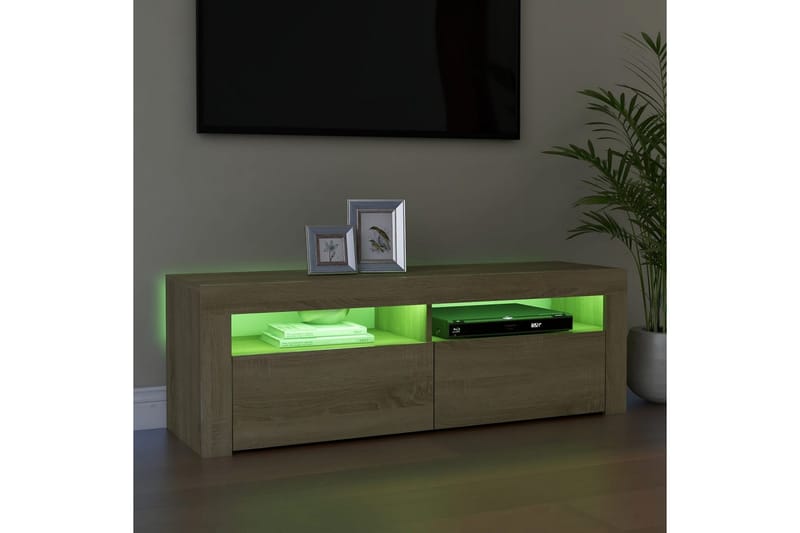 TV-bänk med LED-belysning sonoma-ek 120x35x40 cm - Brun - Tv-bänkar