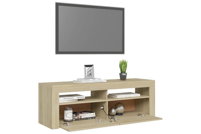 TV-bänk med LED-belysning sonoma-ek 120x35x40 cm - Brun - Tv-bänkar