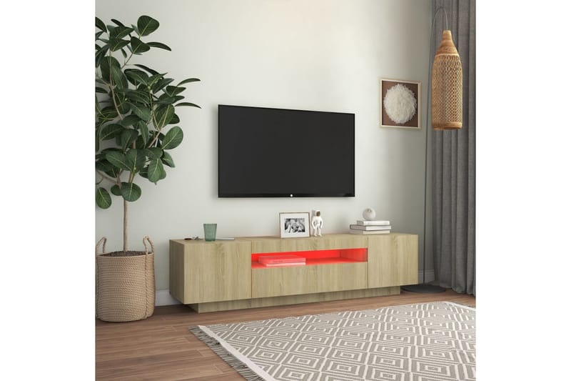 TV-bänk med LED-belysning sonoma-ek 160x35x40 cm - Brun - Möbler - Vardagsrum - Tv-möbler & mediamöbler - Tv-bänkar