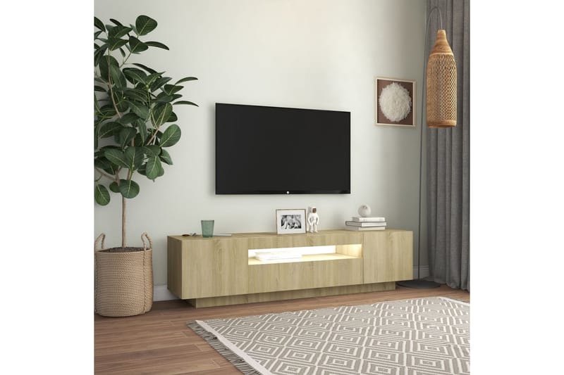 TV-bänk med LED-belysning sonoma-ek 160x35x40 cm - Brun - Möbler - Vardagsrum - Tv-möbler & mediamöbler - Tv-bänkar