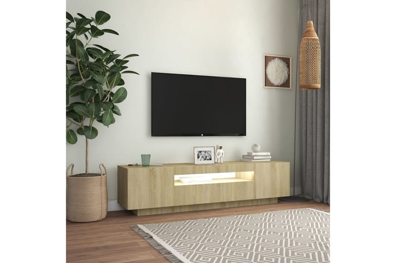 TV-bänk med LED-belysning sonoma-ek 160x35x40 cm - Brun - Tv-bänkar