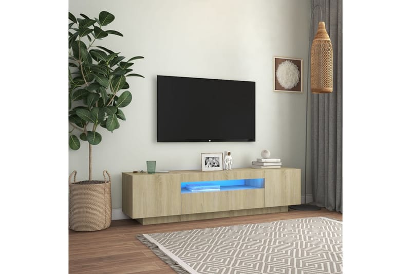 TV-bänk med LED-belysning sonoma-ek 160x35x40 cm - Brun - Tv-bänkar