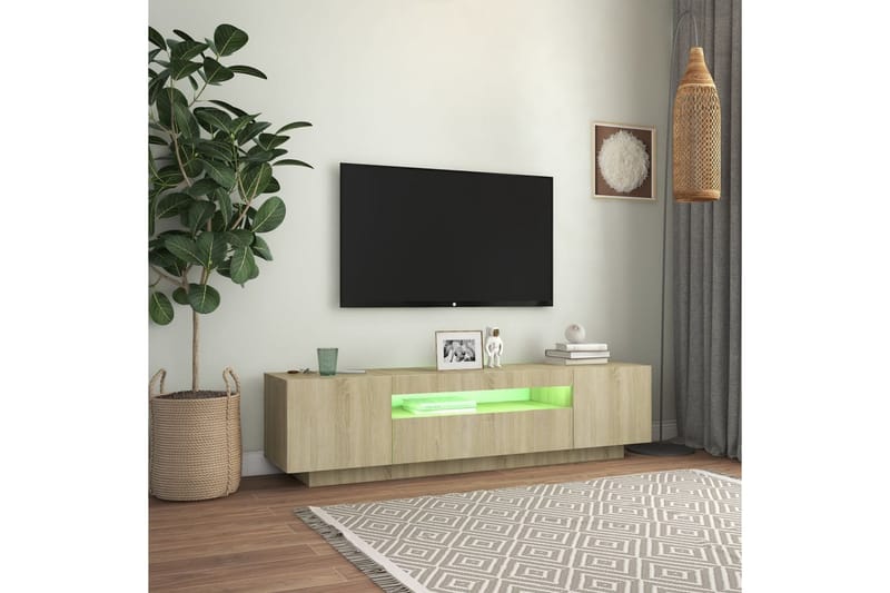 TV-bänk med LED-belysning sonoma-ek 160x35x40 cm - Brun - Möbler - Vardagsrum - Tv-möbler & mediamöbler - Tv-bänkar