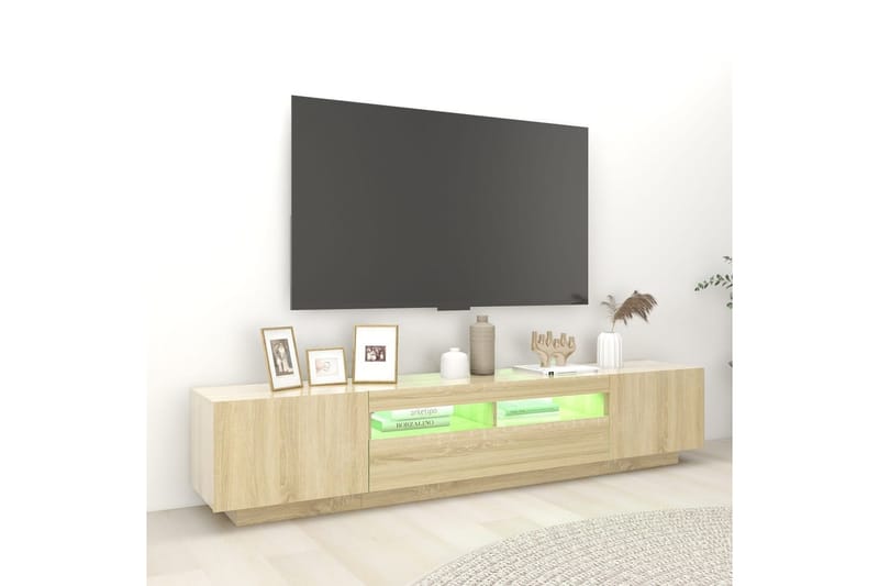 TV-bänk med LED-belysning sonoma-ek 200x35x40 cm - Brun - Tv-bänkar