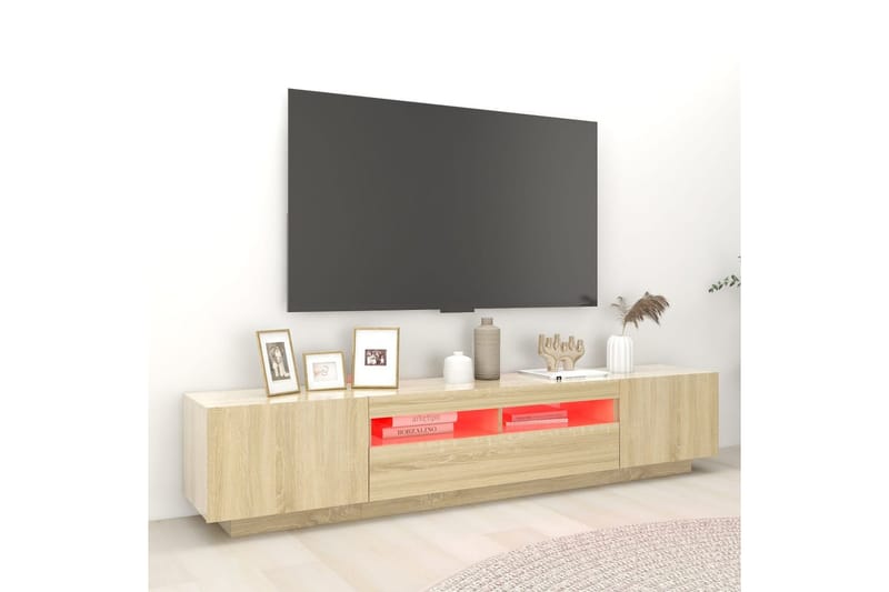 TV-bänk med LED-belysning sonoma-ek 200x35x40 cm - Brun - Tv-bänkar
