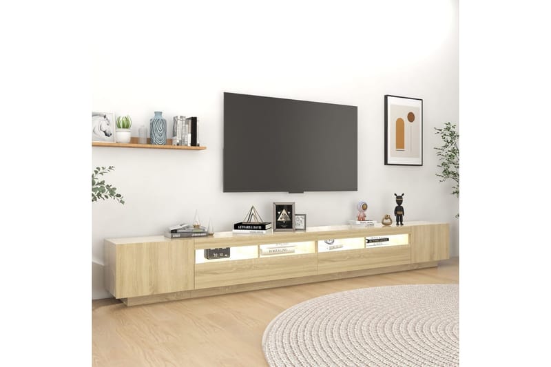 TV-bänk med LED-belysning sonoma-ek 300x35x40 cm - Brun - Tv-bänkar