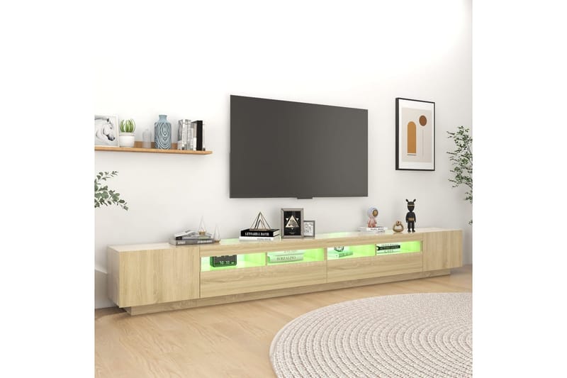 TV-bänk med LED-belysning sonoma-ek 300x35x40 cm - Brun - Tv-bänkar