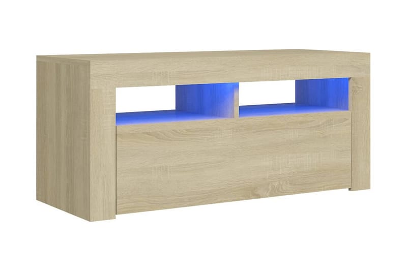 TV-bänk med LED-belysning sonoma-ek 90x35x40 cm - Brun - Tv-bänkar