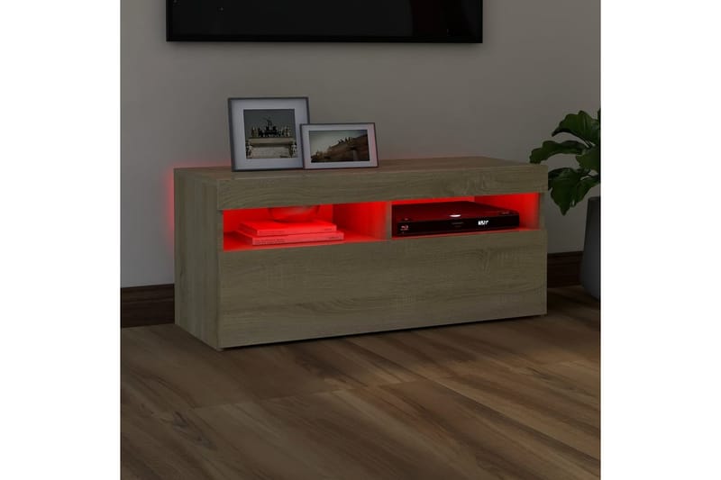 TV-bänk med LED-belysning sonoma-ek 90x35x40 cm - Brun - Tv-bänkar