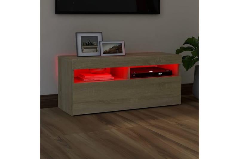 TV-bänk med LED-belysning sonoma-ek 90x35x40 cm - Brun - Möbler - Vardagsrum - Tv-möbler & mediamöbler - Tv-bänkar