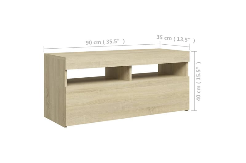 TV-bänk med LED-belysning sonoma-ek 90x35x40 cm - Brun - Tv-bänkar