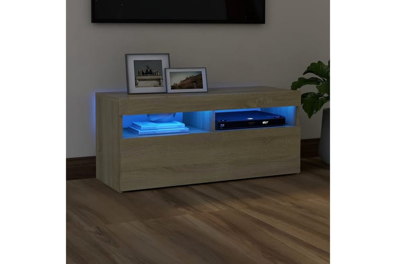 TV-bänk med LED-belysning sonoma-ek 90x35x40 cm - Brun - Tv-bänkar