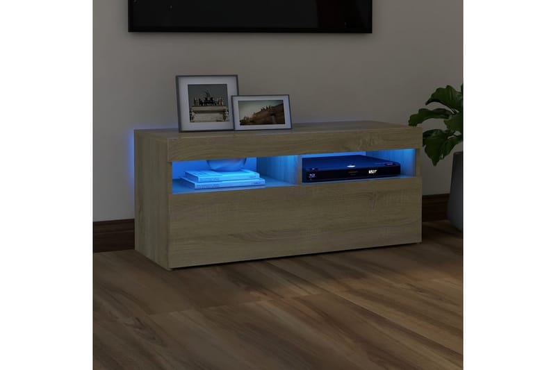 TV-bänk med LED-belysning sonoma-ek 90x35x40 cm - Brun - Möbler - Vardagsrum - Tv-möbler & mediamöbler - Tv-bänkar