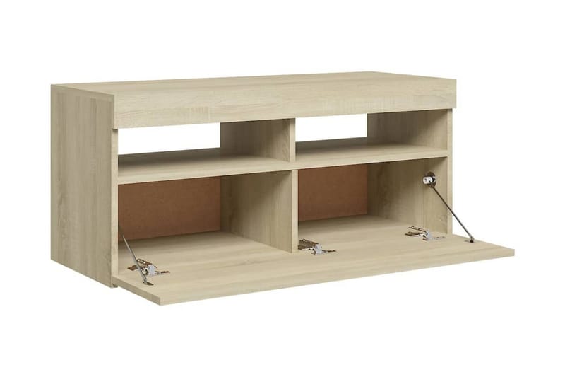 TV-bänk med LED-belysning sonoma-ek 90x35x40 cm - Brun - Tv-bänkar