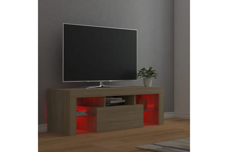 TV-bänk med LED-belysning sonomaek 120x35x40 cm - Brun - Tv-bänkar