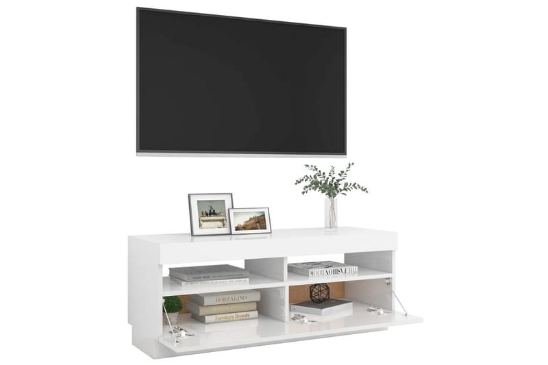 TV-bänk med LED-belysning vit högglans 100x35x40 cm - Vit - Tv-bänkar