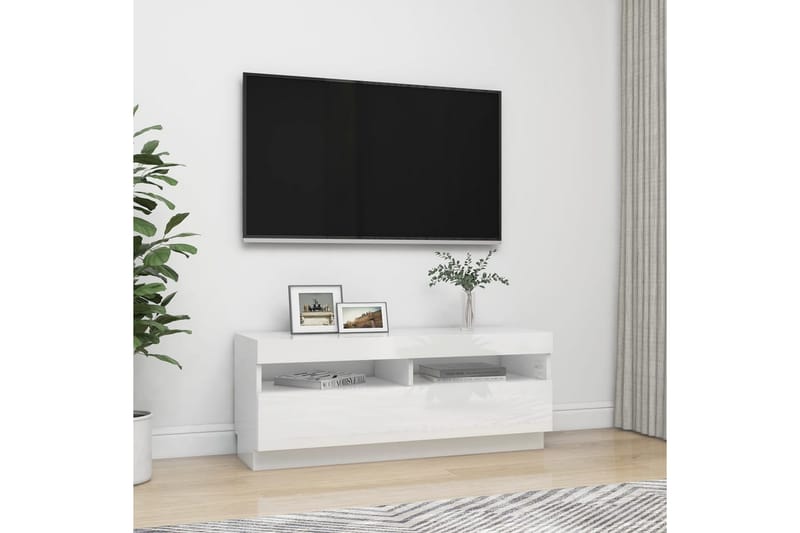 TV-bänk med LED-belysning vit högglans 100x35x40 cm - Vit - Tv-bänkar