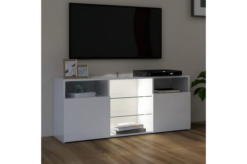 TV-bänk med LED-belysning vit högglans 120x30x50 cm - Vit - Möbler - Vardagsrum - Tv-möbler & mediamöbler - Tv-bänkar