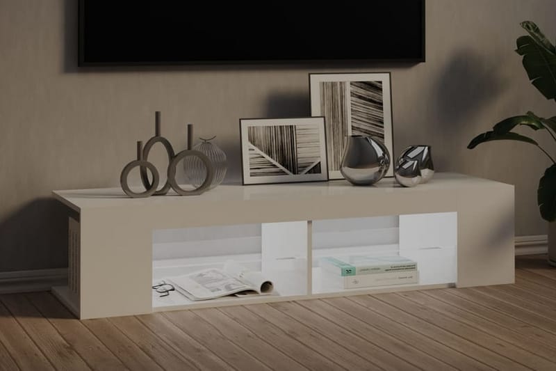 TV-bänk med LED-belysning vit högglans 135x39x30 cm - Vit - Möbler - Vardagsrum - Tv-möbler & mediamöbler - Tv-bänkar