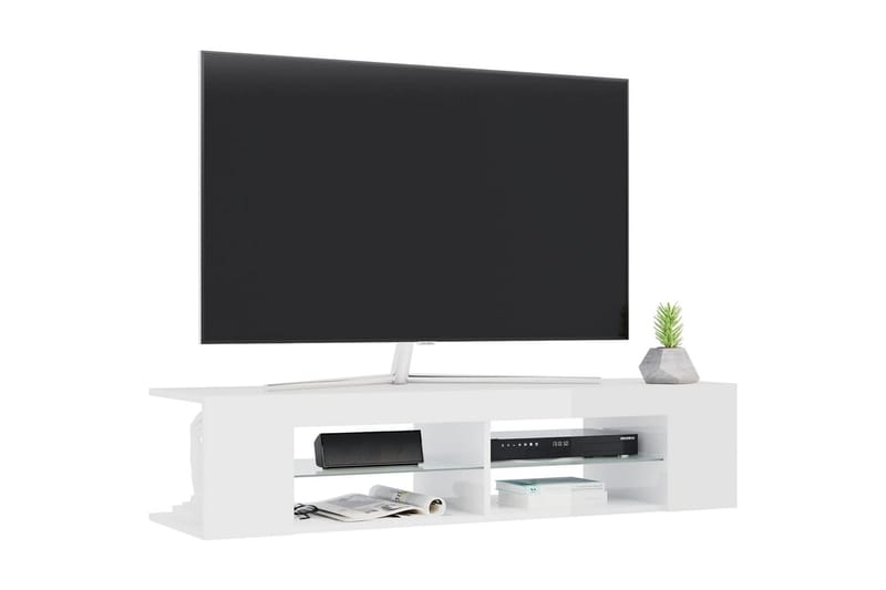 TV-bänk med LED-belysning vit högglans 135x39x30 cm - Vit - Tv-bänkar